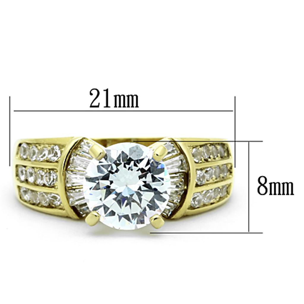 Elegant Women Stainless Steel Ring with Cubic Zirconia stones and IP gold ion plating, showcasing a modern design.