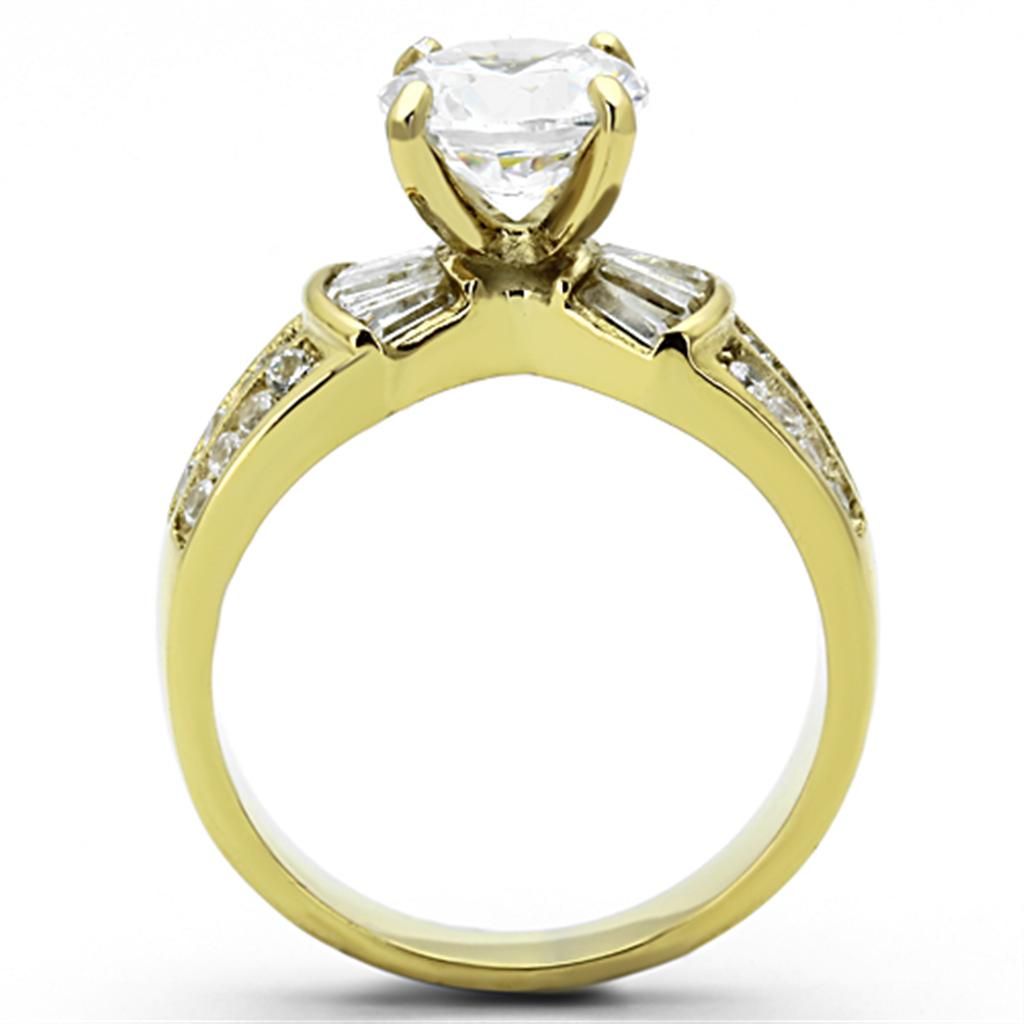 Elegant Women Stainless Steel Ring with Cubic Zirconia stones and IP gold ion plating, showcasing a modern design.
