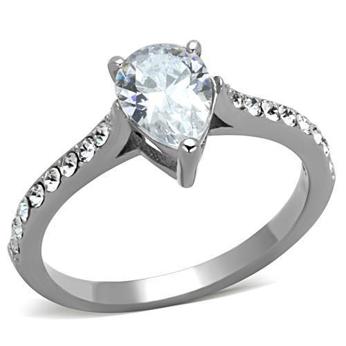 Elegant Women Stainless Steel Ring with Pear-Shaped Cubic Zirconia, high polished finish, perfect for any occasion.