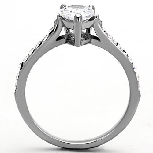 Elegant Women Stainless Steel Ring with Pear-Shaped Cubic Zirconia, high polished finish, perfect for any occasion.