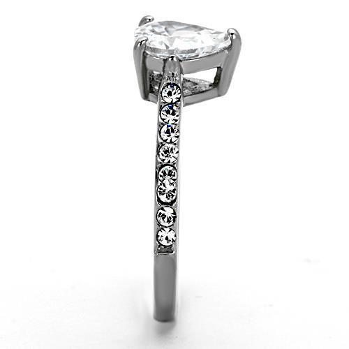 Elegant Women Stainless Steel Ring with Pear-Shaped Cubic Zirconia, high polished finish, perfect for any occasion.