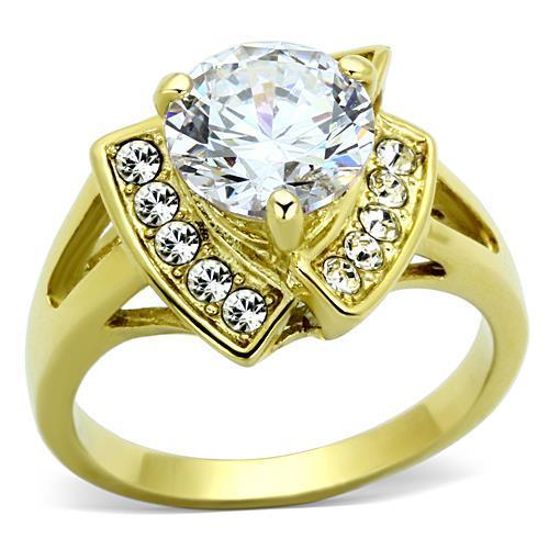 Women Stainless Steel Cubic Zirconia Ring TK1412 featuring clear stones and IP gold ion plating.