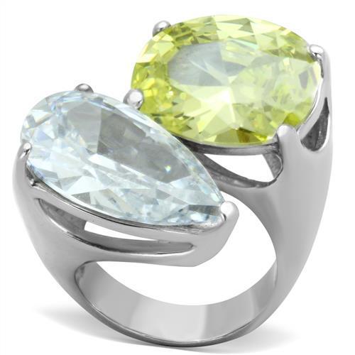 Women Stainless Steel Cubic Zirconia Ring in apple green pear shape, showcasing high polish finish and elegant design.