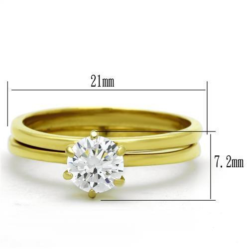 Elegant Women Stainless Steel Ring with Cubic Zirconia, featuring a round design and IP gold ion plating.