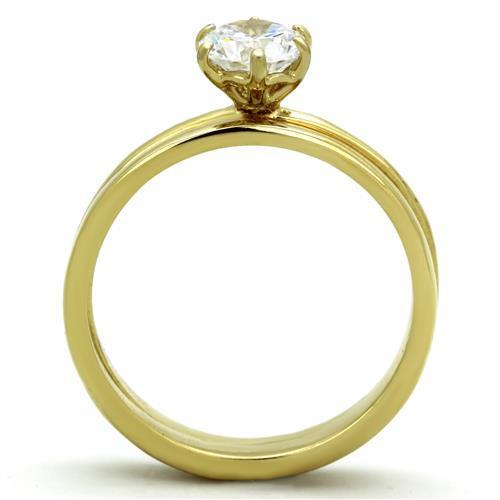 Elegant Women Stainless Steel Ring with Cubic Zirconia, featuring a round design and IP gold ion plating.