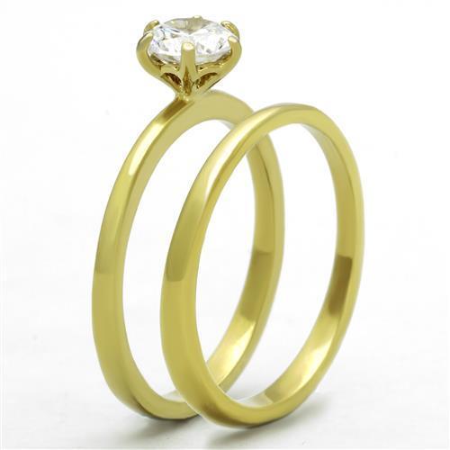 Elegant Women Stainless Steel Ring with Cubic Zirconia, featuring a round design and IP gold ion plating.