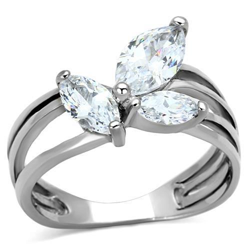 Elegant women's stainless steel ring with clear cubic zirconia stones, high-polished finish, perfect for any occasion.