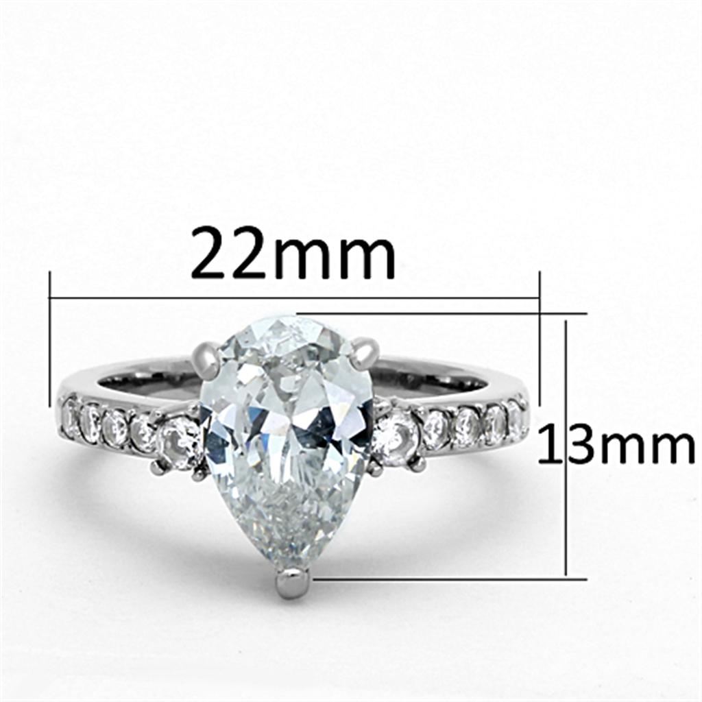 Elegant Women Stainless Steel Ring with Pear-Shaped Cubic Zirconia, high polished finish.