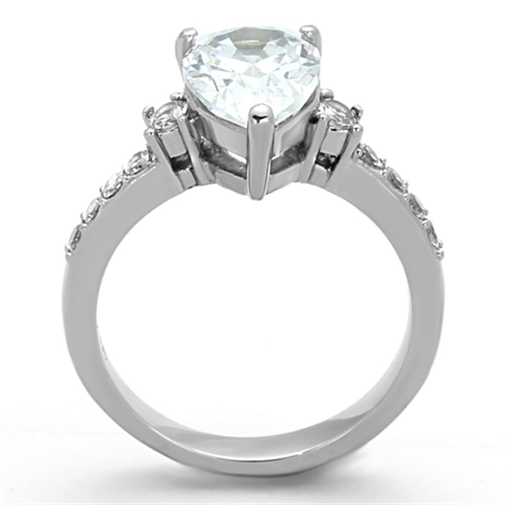 Elegant Women Stainless Steel Ring with Pear-Shaped Cubic Zirconia, high polished finish.