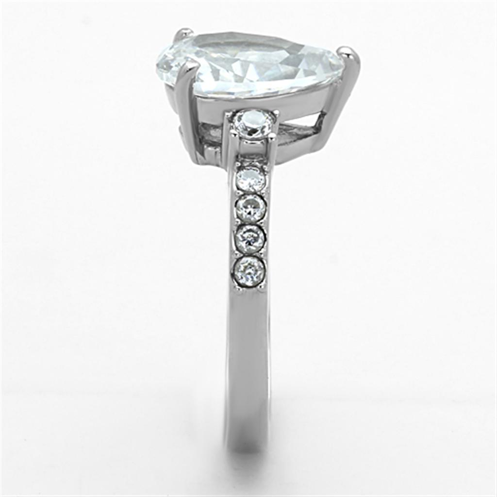 Elegant Women Stainless Steel Ring with Pear-Shaped Cubic Zirconia, high polished finish.