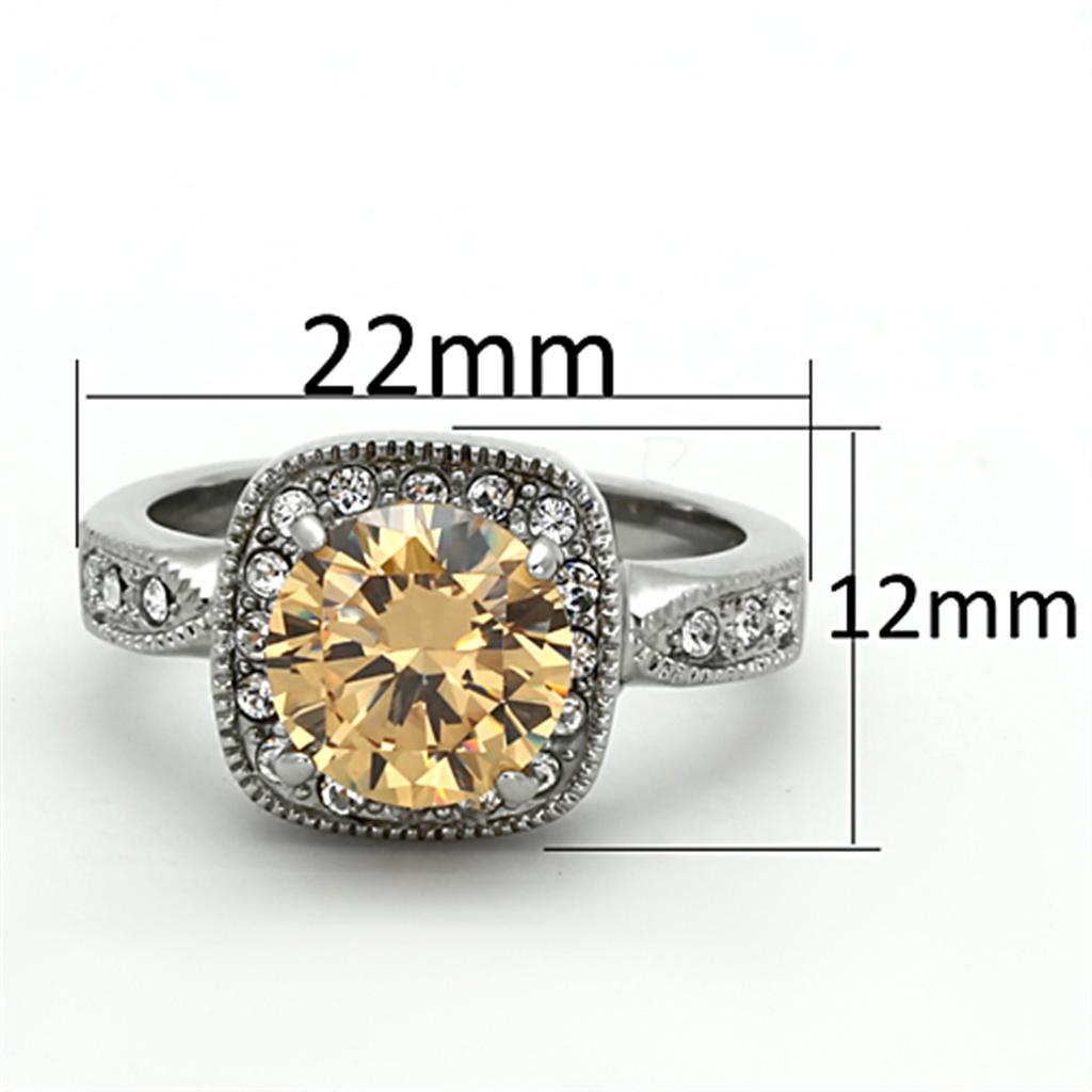 Elegant Women Stainless Steel Ring with Champagne Cubic Zirconia, high polished finish, showcasing its stunning design.
