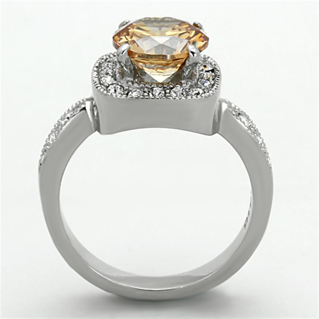 Elegant Women Stainless Steel Ring with Champagne Cubic Zirconia, high polished finish, showcasing its stunning design.