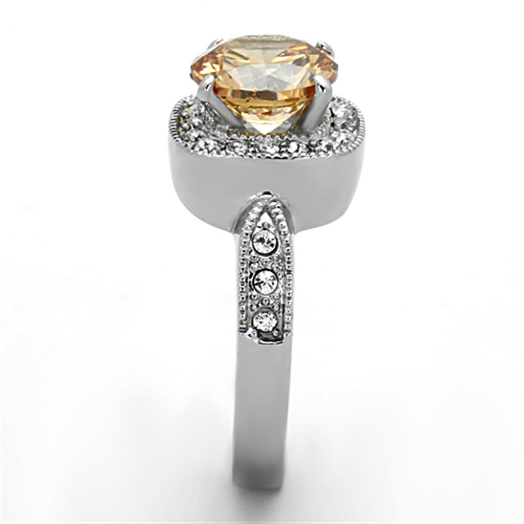 Elegant Women Stainless Steel Ring with Champagne Cubic Zirconia, high polished finish, showcasing its stunning design.