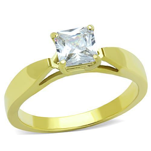 Elegant Women Stainless Steel Cubic Zirconia Ring with IP Gold plating and clear stones.