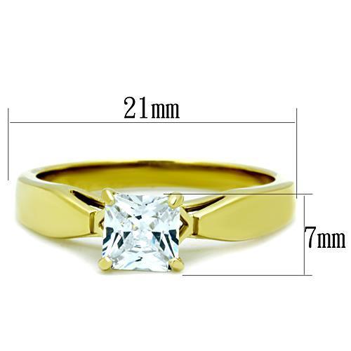 Elegant Women Stainless Steel Cubic Zirconia Ring with IP Gold plating and clear stones.