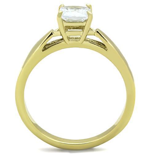 Elegant Women Stainless Steel Cubic Zirconia Ring with IP Gold plating and clear stones.