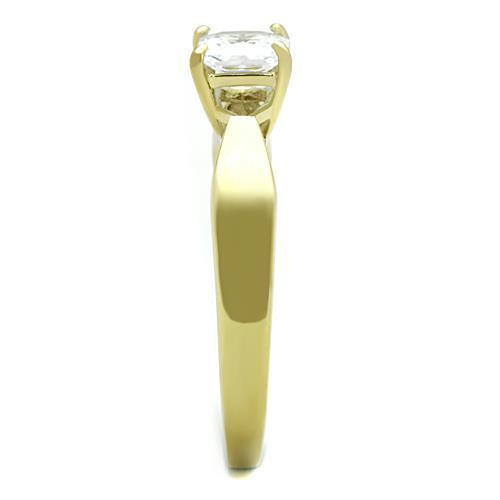Elegant Women Stainless Steel Cubic Zirconia Ring with IP Gold plating and clear stones.