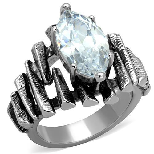 Elegant Women Stainless Steel Ring with Clear Cubic Zirconia, high-polished finish, showcasing its stunning design.