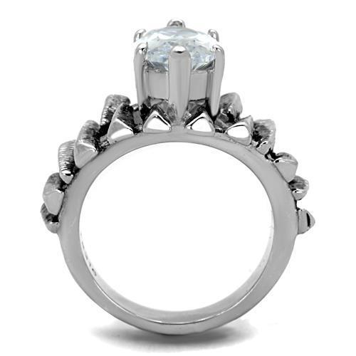 Elegant Women Stainless Steel Ring with Clear Cubic Zirconia, high-polished finish, showcasing its stunning design.