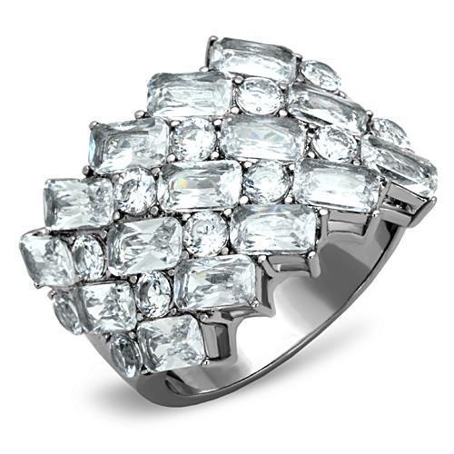 Elegant Women Stainless Steel Ring with Clear Cubic Zirconia, high-polished finish, showcasing its stunning design and durability.