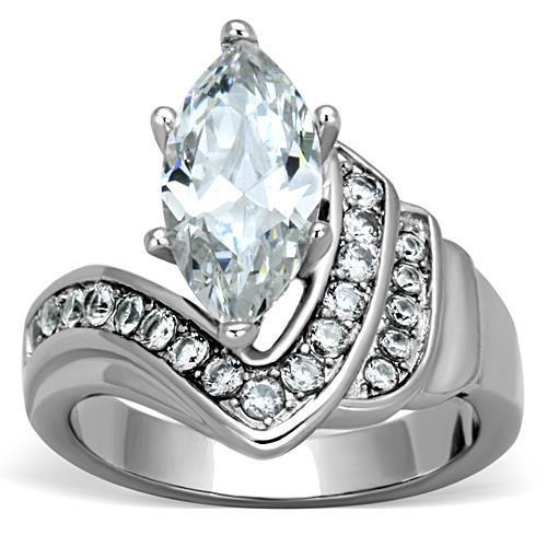 Elegant Women Stainless Steel Ring with Clear Cubic Zirconia, high-polished finish, showcasing its brilliance and design.