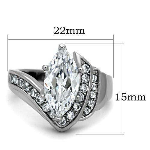 Elegant Women Stainless Steel Ring with Clear Cubic Zirconia, high-polished finish, showcasing its brilliance and design.