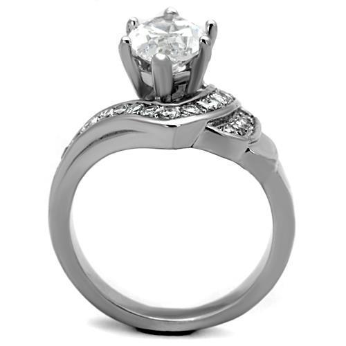 Elegant Women Stainless Steel Ring with Clear Cubic Zirconia, high-polished finish, showcasing its brilliance and design.