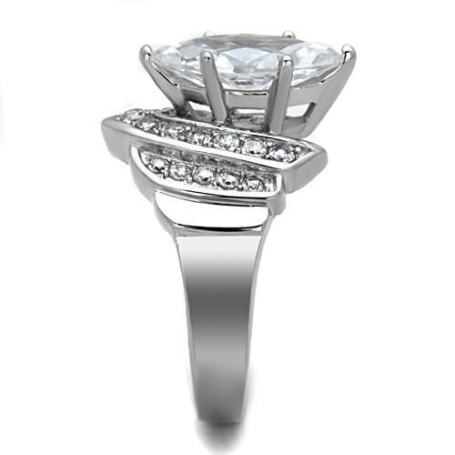 Elegant Women Stainless Steel Ring with Clear Cubic Zirconia, high-polished finish, showcasing its brilliance and design.