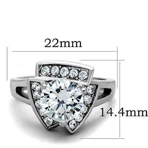 Elegant Women Stainless Steel Ring with Clear Cubic Zirconia, featuring a high-polished finish and round stone design.