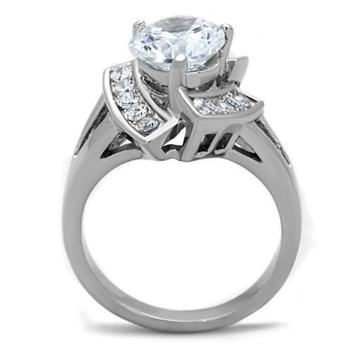Elegant Women Stainless Steel Ring with Clear Cubic Zirconia, featuring a high-polished finish and round stone design.