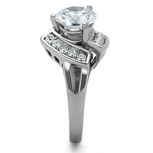 Elegant Women Stainless Steel Ring with Clear Cubic Zirconia, featuring a high-polished finish and round stone design.