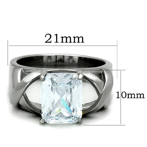 A beautiful women's stainless steel ring featuring clear cubic zirconia stones, showcasing a high polished finish.