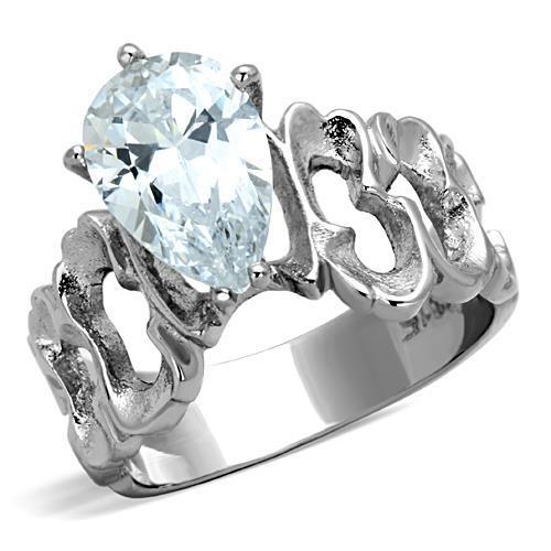 Elegant Women Stainless Steel Ring with Pear-Shaped Cubic Zirconia, High Polish Finish