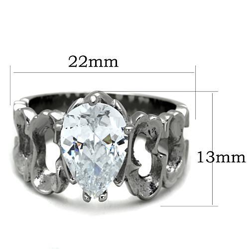 Elegant Women Stainless Steel Ring with Pear-Shaped Cubic Zirconia, High Polish Finish