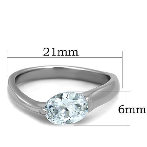 Elegant Women Stainless Steel Ring featuring clear oval cubic zirconia stone, high-polished finish, perfect for any occasion.