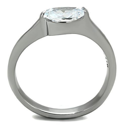 Elegant Women Stainless Steel Ring featuring clear oval cubic zirconia stone, high-polished finish, perfect for any occasion.