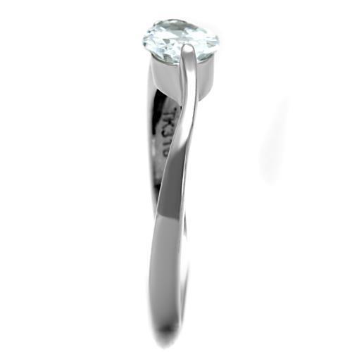 Elegant Women Stainless Steel Ring featuring clear oval cubic zirconia stone, high-polished finish, perfect for any occasion.