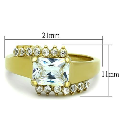 Elegant Women Stainless Steel Ring with Cubic Zirconia stones and IP Gold finish.