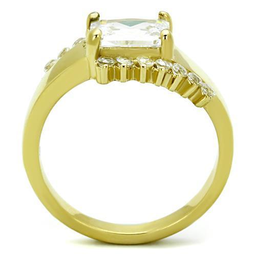 Elegant Women Stainless Steel Ring with Cubic Zirconia stones and IP Gold finish.