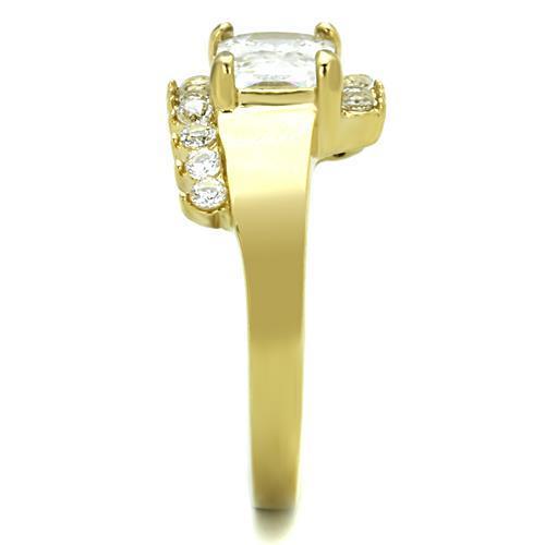 Elegant Women Stainless Steel Ring with Cubic Zirconia stones and IP Gold finish.