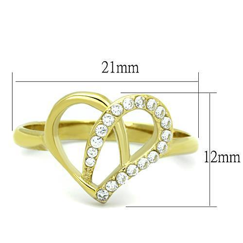 Elegant Women Stainless Steel Ring with Cubic Zirconia and IP Gold Plating, showcasing its sparkling stones and luxurious finish.