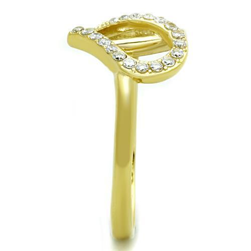 Elegant Women Stainless Steel Ring with Cubic Zirconia and IP Gold Plating, showcasing its sparkling stones and luxurious finish.