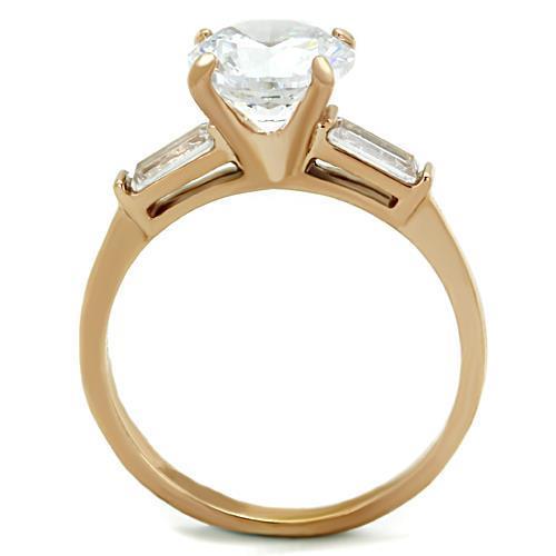 Elegant Women Stainless Steel Ring with Cubic Zirconia in IP Rose Gold finish, showcasing a sparkling design.