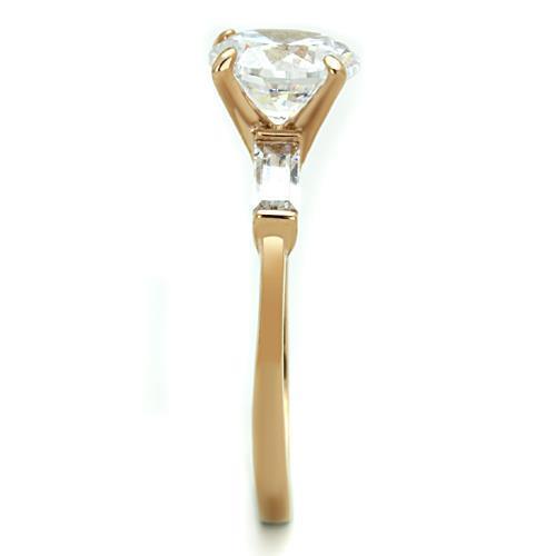 Elegant Women Stainless Steel Ring with Cubic Zirconia in IP Rose Gold finish, showcasing a sparkling design.