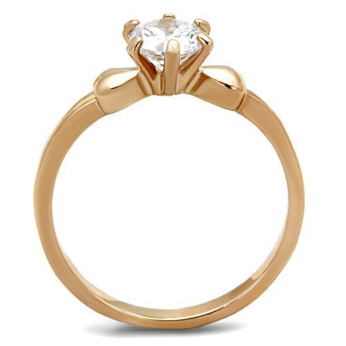 Elegant Women Stainless Steel Ring with Cubic Zirconia and IP Rose Gold Plating, showcasing a stylish design.