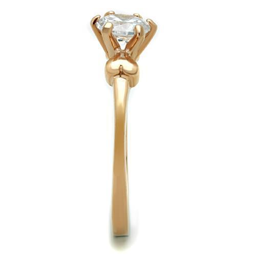 Elegant Women Stainless Steel Ring with Cubic Zirconia and IP Rose Gold Plating, showcasing a stylish design.