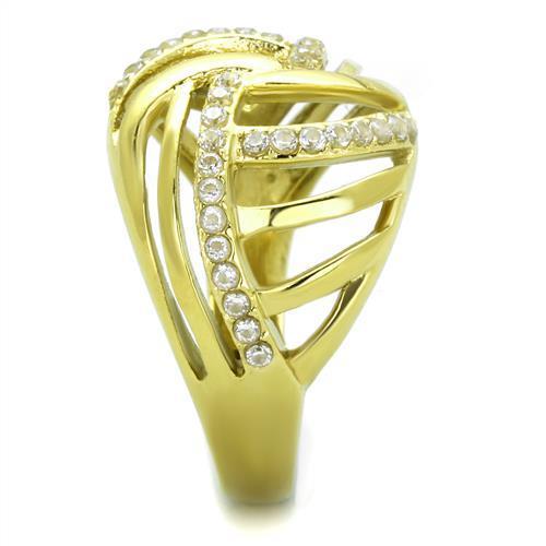 Elegant Women Stainless Steel Ring with Cubic Zirconia, featuring IP Gold Ion Plating for a luxurious finish.