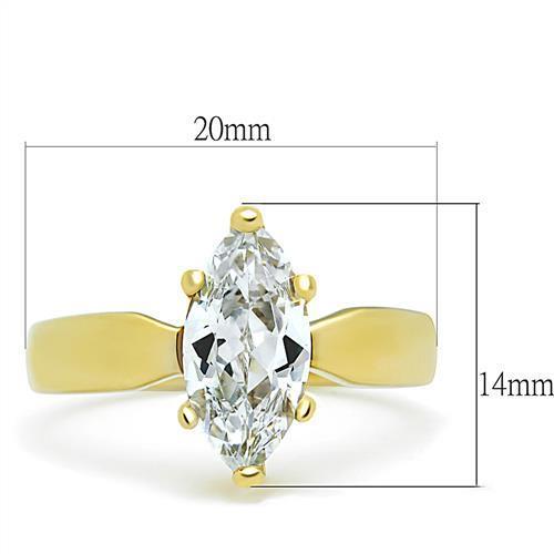 Elegant Women Stainless Steel Ring with Cubic Zirconia, featuring a gold ion plating finish.