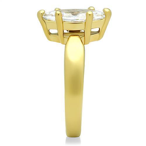 Elegant Women Stainless Steel Ring with Cubic Zirconia, featuring a gold ion plating finish.