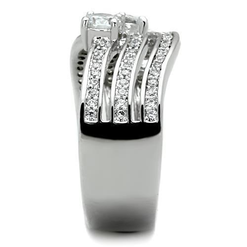 Elegant Women Stainless Steel Ring with Clear Cubic Zirconia Stones, high-polished finish, perfect for everyday wear.